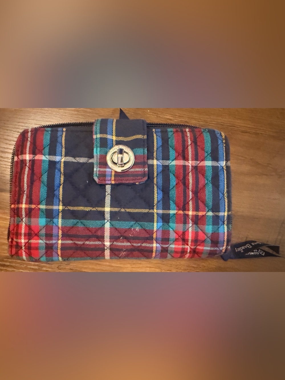 Vera Bradley retired quilter tartan plaid turnlock wallet